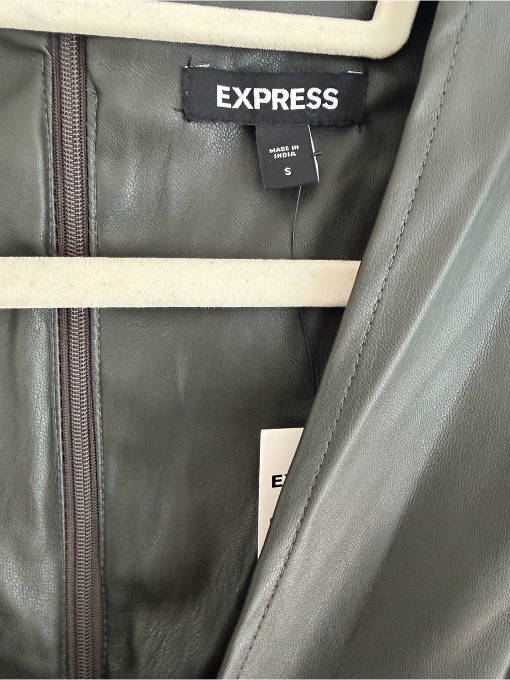 NWT Express Olive Puff Sleeve Faux Leather Mini Dress - Picture 4 of 9